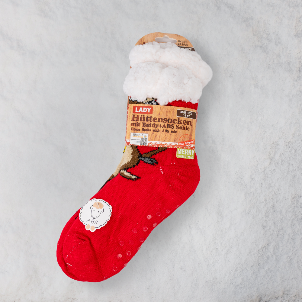 Calze invernali ABS, edizione Natalizia – Renna, rosse